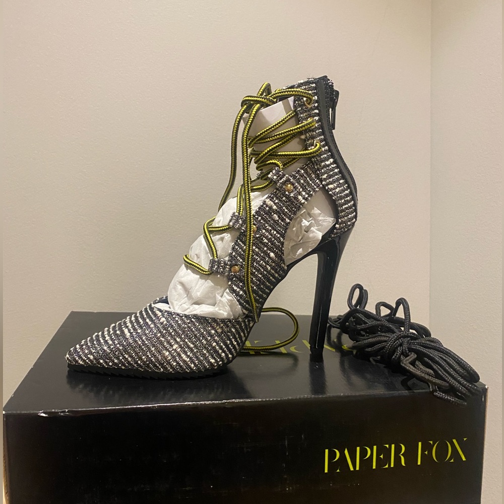 NEW black and silver heels laces up size 6